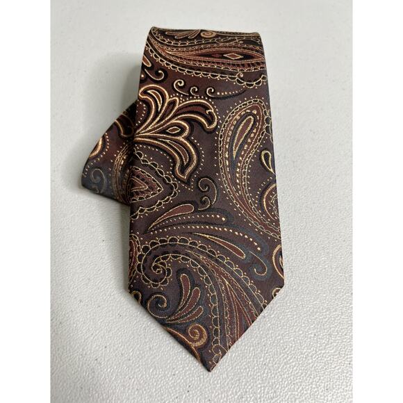 Geoffrey Beene Brown Paisley Pattern Silk Blend Handmade Tie NWOT - Picture 1 of 7
